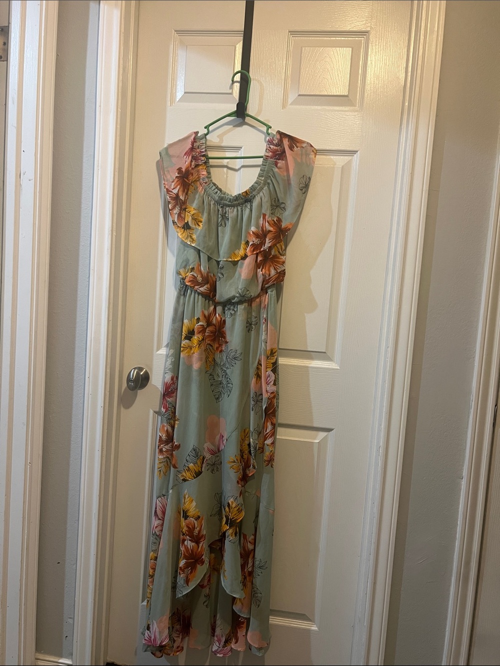 Express Floral Maxi Dress in Sage Green with Yellow & Pink Blooms